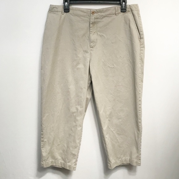 Lands' End Baumwolle Khaki Capris Womens Sz16P Cotton‎ Preppy Petite Flat Front - Picture 1 of 8